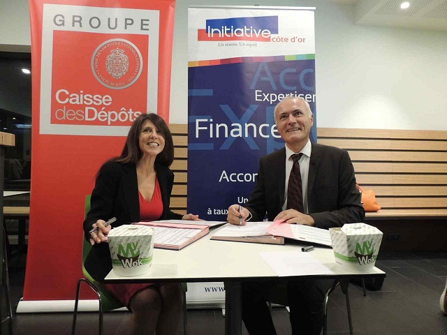 Fabienne Sombstay, pr&eacute;sidente d&rsquo;Initiative C&ocirc;te-d&rsquo;Or, et Antoine Br&eacute;hard, directeur r&eacute;gional Bourgogne-Franche-Comt&eacute; de la Caisse des D&eacute;p&ocirc;ts,