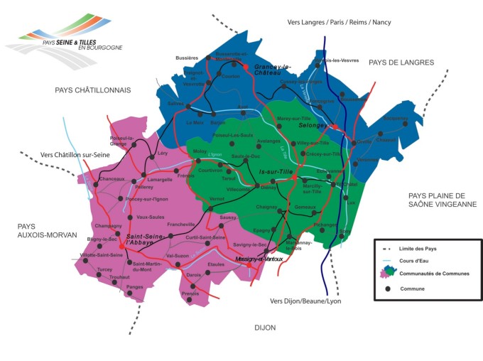 Carte du pays Seine-et-Tilles en Bourgogne
